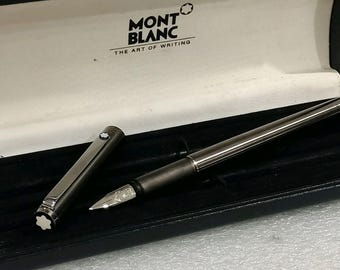 Vintage Montblanc Noblesse Slimline Fountain Pen Gunmetal Steel Finish, Engraved - VP751