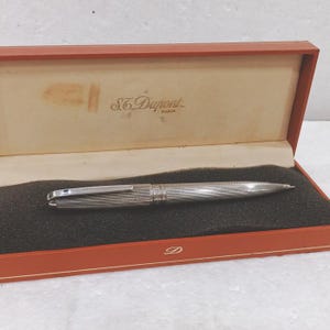 S.T. Dupont Olympio Orpheo Barley Silver Plated Ballpoint Pen Vintage Preowned Mint VP117