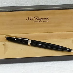 Authentic S.T. Dupont Fidelio Ballpoint Pen Black Laque Platinum in Box Vintage VP018