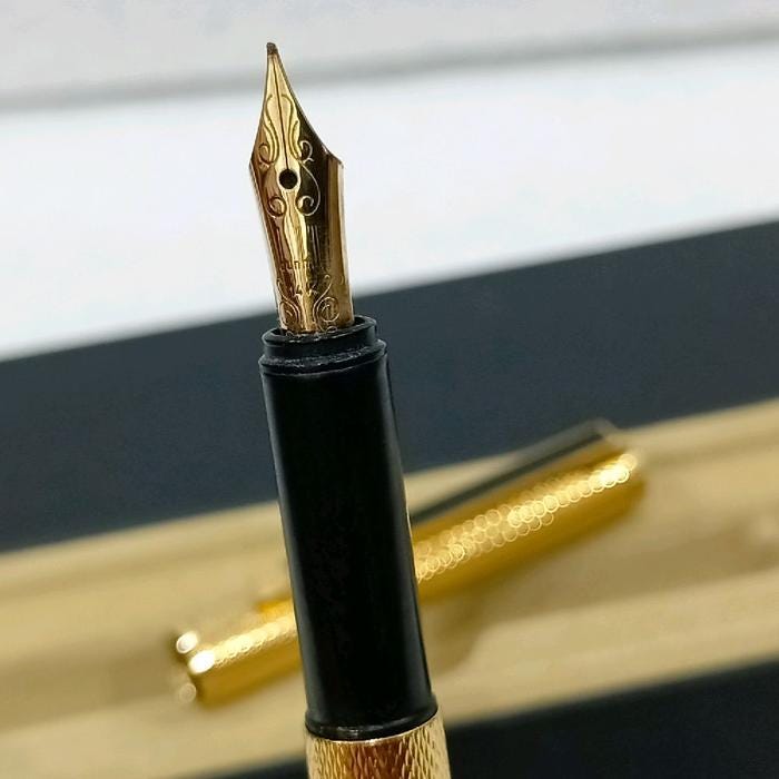 ダンヒル ジェムライン 万年筆 14K F ペン先 ゴールドメッキ バーリー
