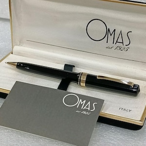 Unused Vintage Omas Black Ballpoint Pen Full Set Original Box & Warranty Card - VP409