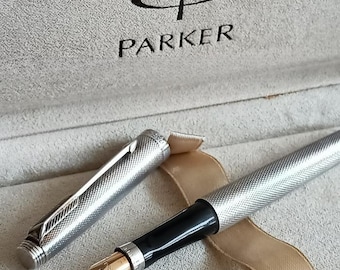 Pluma estilográfica Parker 75 vintage: cebada plateada, plumín fino de 14 k - VP200