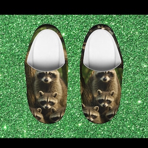 Raccoon Family Plush Slippers: Cozy Critter House Shoes