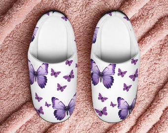 Purple Butterfly Pattern Women's Indoor Slippers | Floral Home ShoeWomen/Men