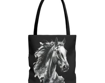 Black Horse Art Tote Bag | Bold Stallion Equestrian Gift