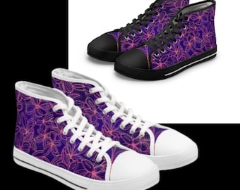 Purple Floral Mandala High Top Sneakers | Boho Pattern Canvas Shoes