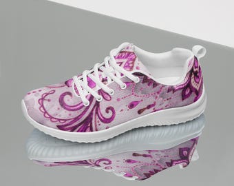 Pink Mandala Sneakers Women, Floral Athletic Shoes, Boho Running Shoes, Lightweight Gym Shoes, Matching Set Activewear