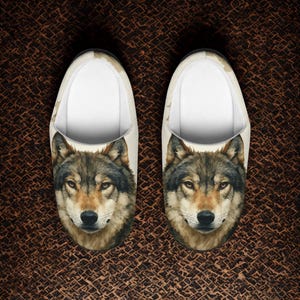 Wolf Portrait Slippers | Indoor Cozy Animal Face House Shoes