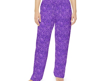 Lila Paisley Pyjama Hose, Passende Lounge Set Böden, Gemütliche Boutique Nachtwäsche, Schenkbar Made to Order PJs