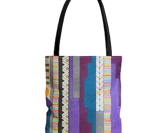 Geometric Stripe Pattern Tote Bag | Colorful Aztec Inspired Design