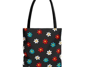 Retro Daisy Pattern Tote Bag | Colorful Floral All-Over Print