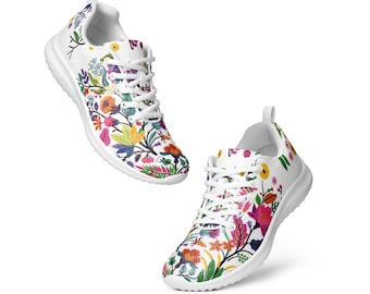 Zapatillas deportivas florales para mujer, calzado deportivo estilo boho, zapatillas para caminar con motivos botánicos coloridos, zapatillas de tenis con estampado folclórico para mujer.