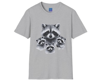 Raccoon Family Portrait T-Shirt | Mom and Baby Raccoons Illustration