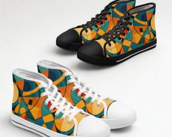 Geometric Art High Tops | Abstract Colorful Pattern Sneakers