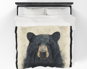 Fluweelzachte deken aquarel zwarte beer | Bosdieren plaid