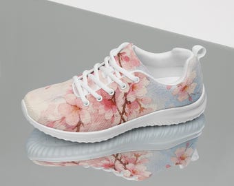 Damessneakers kersenbloesem, sportschoenen met roze bloemen, pastelkleurige wandelschoenen, Sakura-tennisschoenen, lentecadeau voor haar