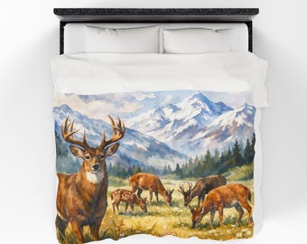 Deer Mountain Blanket Rustic Wildlife Cabin Nature Decor