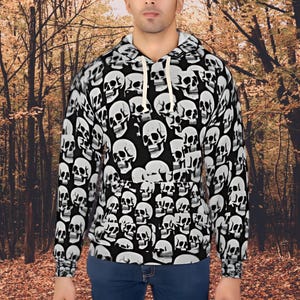 Bold Gothic Skull Hoodie Black and White Skeleton