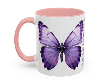 Lila Schmetterling Keramik Kaffeetasse, violettes Design (11 / 15oz)