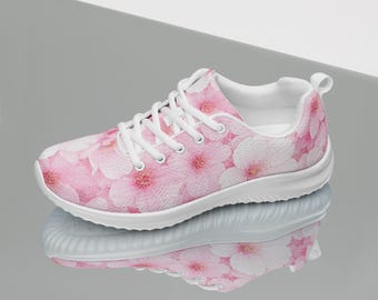 Cherry Blossom Sneakers Women, Pink Sakura Athletic Shoes, Pastel Floral Walking Shoes, Cute Spring Tennis Shoes Gift