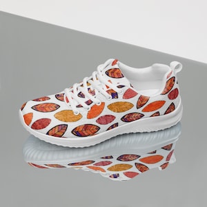Fall Leaf Sneakers, Autumn Watercolor Shoes, Colorful Boho Walking Shoes, Orange Nature Print Athletic Shoes, Gift for Her