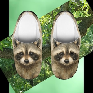 Watercolor Raccoon Slippers | Cozy Animal House Shoes