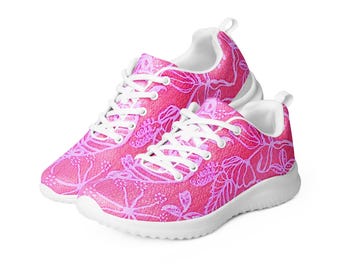 Pink Sneakers Women, Hot Pink Athletic Shoes, Cute Walking Shoes, Colorful Fashion Sneakers, Unique Gift for Her