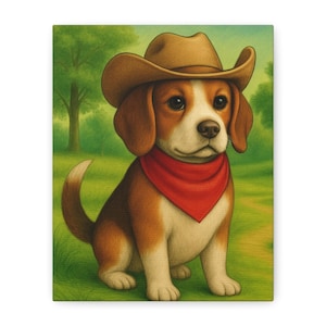 Canvas Dog Country Wall Art, Matte Print, Farm Nursery Decor, Cowboy Dog Barn Picture, 8x10 Rustic Farmhouse Painting, Western Home Decor,