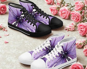 Purple Floral Butterfly High Top Sneakers | Women's Canvas Shoes