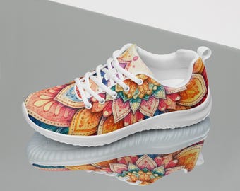 Boho Mandala Sneakers Women, Colorful Artistic Shoes, Festival Fashion Sneakers, Bohemian Walking Shoes, Unique Gift for Her