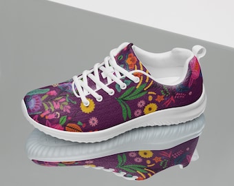Zapatillas deportivas moradas con estampado floral para mujer, calzado deportivo estilo boho-jardín, zapatillas deportivas a juego, zapatillas de gimnasio bonitas, zapatillas ligeras para correr.