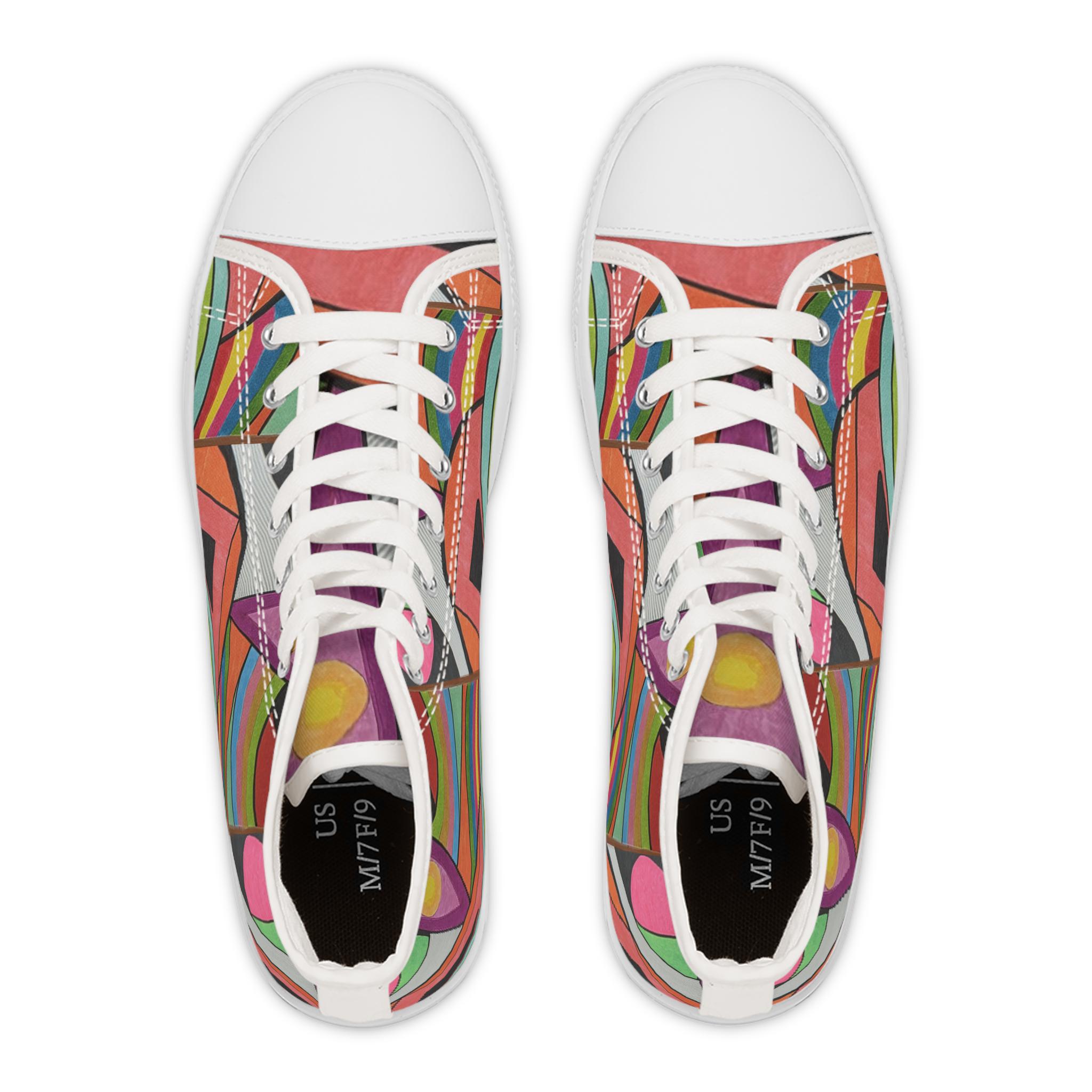 Colorful Abstract Geometric Pattern Women's High Top Sneakers | Retro ...