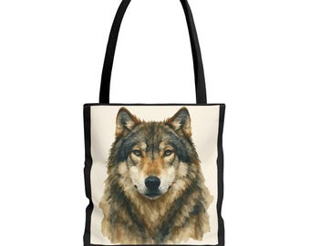 Watercolor Wolf Face Tote Bag | Animal Portrait Canvas Tote