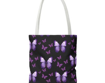 Purple Butterfly Pattern Tote Bag | Floral Insect Print