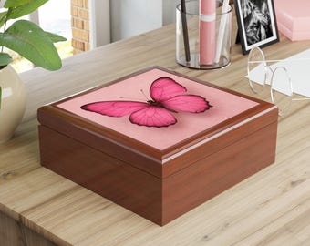Pink Butterfly Jewelry Box | Pink Floral Insect Trinket Organizer