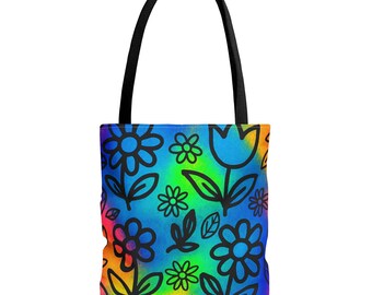 Rainbow Floral Tote Bag | Tie Dye