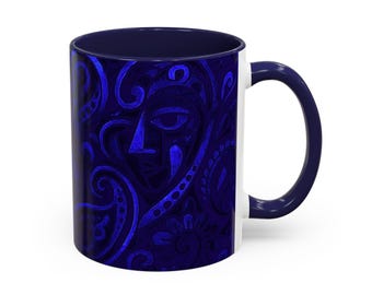 Taza con estampado de cachemira azul / Taza de café decorativa
