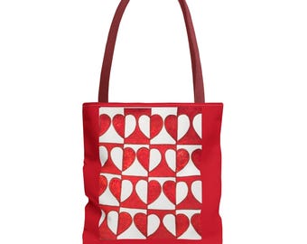 Red Heart Pattern Tote Bag | Repeating Valentine Heart Design
