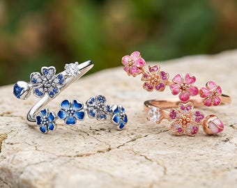 Platinum Flower Ring | Adjustable Blossom Design | Rose Gold Style Floral Jewelry