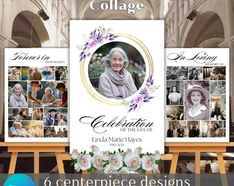 Celebration of Life Photo Collage Template: Funeral Memorial Poster (Instant Download)