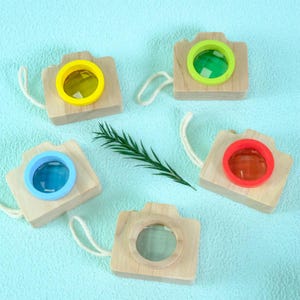 Handmade Wooden Toy Camera with Color Lens - Montessori Pretend Play
