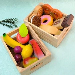 Handmade Wooden Play Food Set: Montessori Toys, Pretend Play Fruits & Desserts