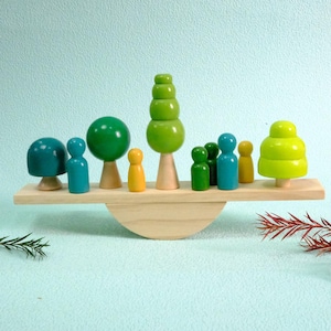 Montessori Wooden Balancing Forest Toy: Stacking Block Seesaw Game