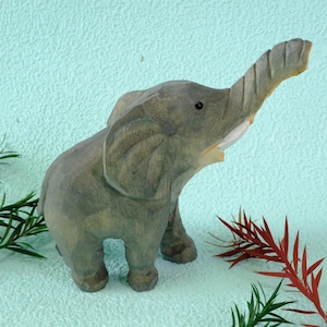 Hand Carved Wooden Elephant Figurine: Safari Decor Sculpture