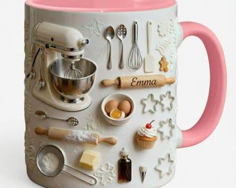 Love Baking Custom Name Mug, Personalized Cup, 11oz or 15oz Bakery Coffee Mugs, 3D Effect Mug