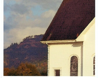 Hochzeit Fotokarte Alte Kirche vor sturmigem Himmel Kulisse Aquarell enchance