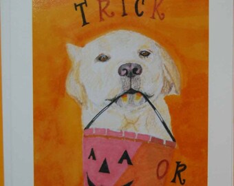 Animal art  Dog Halloween Art Card Labrador handmade card whimsical dog lover