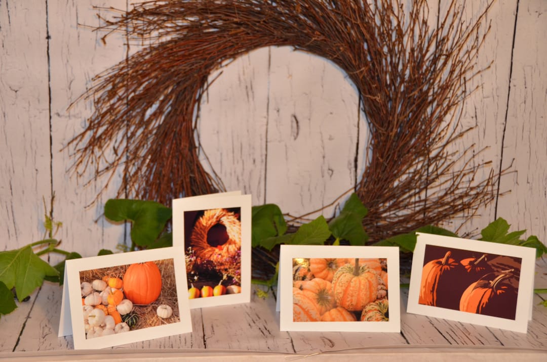 Set of 4 Greeting Cards, Blank Inside for Your Personal Note, Fall ...