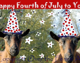 Goat Card 4th of July Card Goat Art Funny Goats in Hats  Celebrating Independence Day