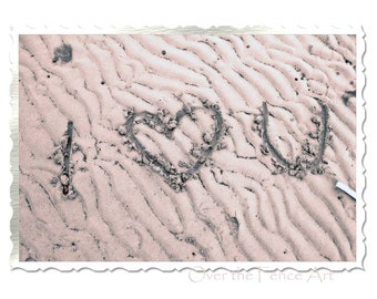 Heart Card Beach Photography Heart Drawn in Sand I love you handmade